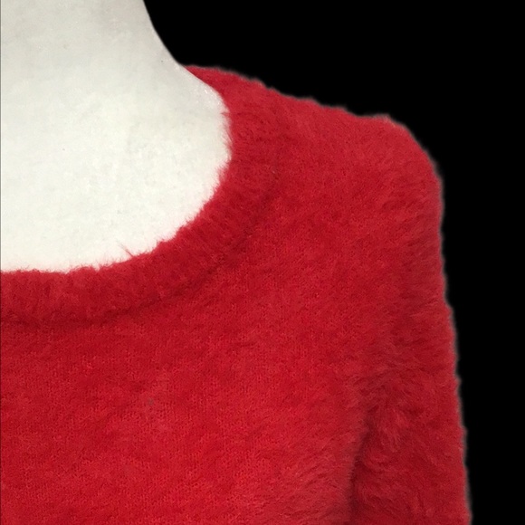 bar III Crewneck Fuzzy Red Sweater, Nylon, Size Small - Picture 2 of 6